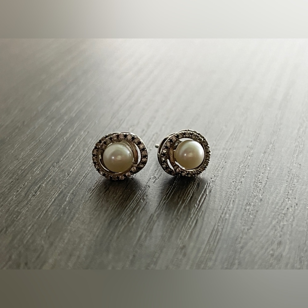 Zales Pearl & Sapphire Loop Earrings